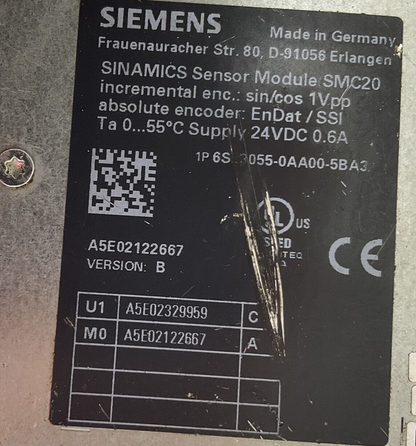 SIEMENS 6SL3055-0AA00-5BA3 SENSOR MODULE VER.B 24VDC