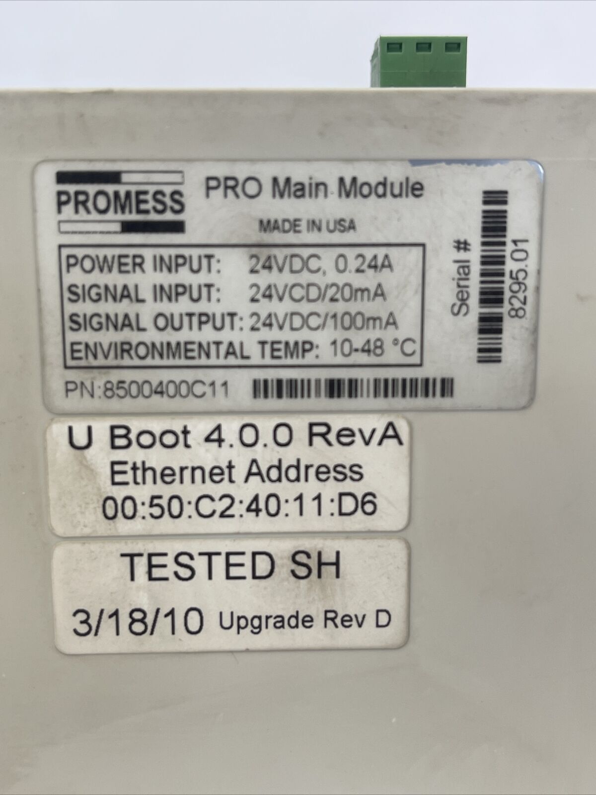 PROMESS 8500400C11 PRO MAIN MODULE 24VDC REV D