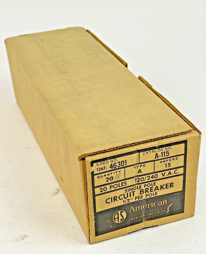 AMERICAN SWITCH *BOX OF 18* - A-115 -15A, 1 POLE TYPE A CIRCUIT BREAKER, 240VAC
