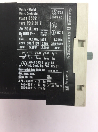 SQUARE D 8502 PD 2.01 E CONTACTOR SERIES B 600VAC 16A 7.5HP COIL 120V 60HZ