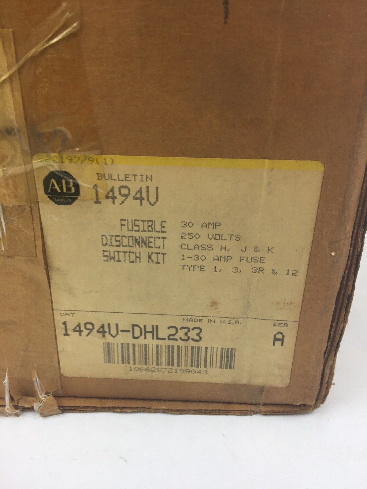 ALLEN BRADLEY 1494V-DHL233 FUSIBLE DISCONNECT SWITCH KIT 30A 250V TYPE 1,3,3R,12