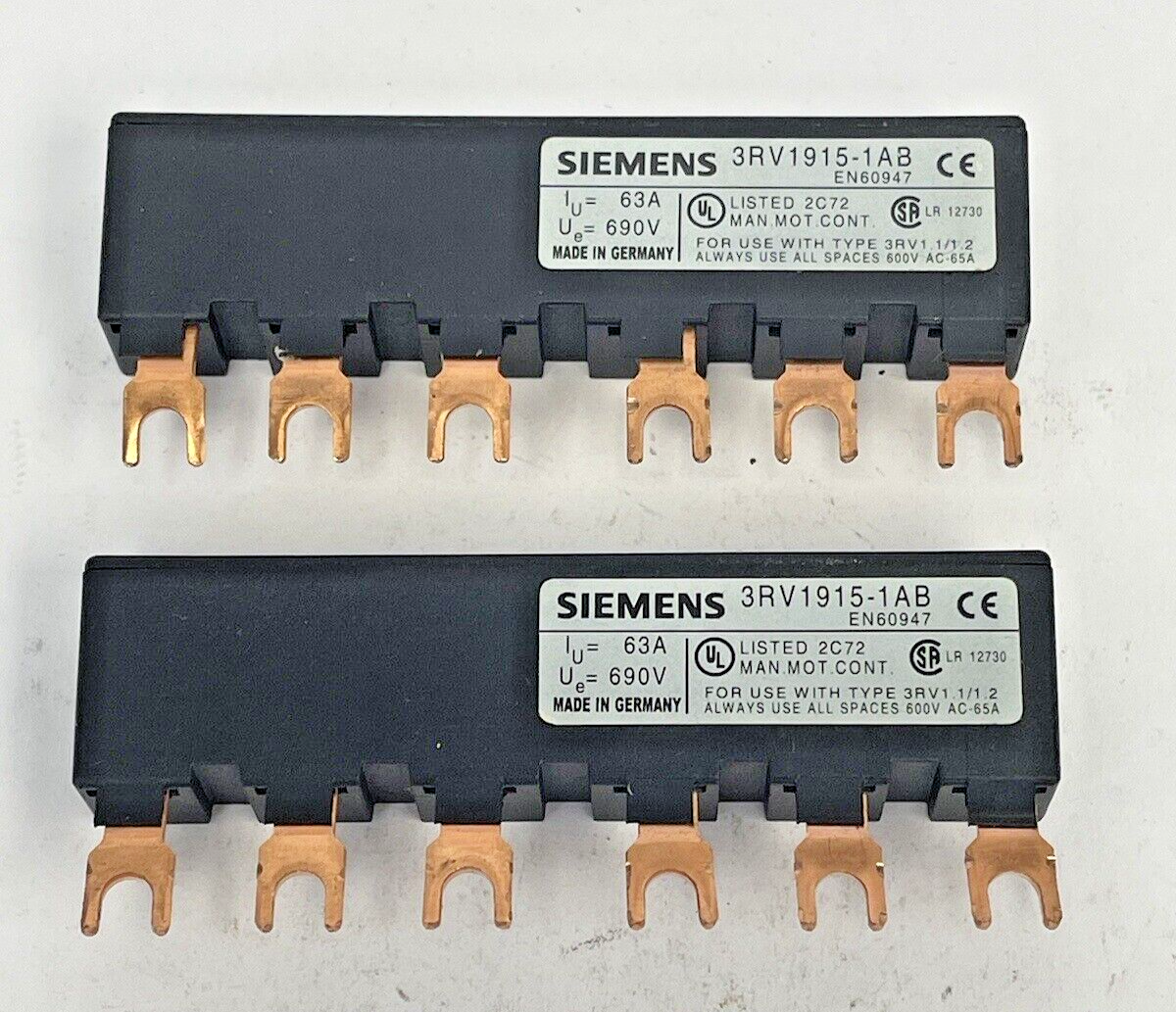 SIEMENS *LOT OF 2*- 3RV1915-1AB - BUSBAR - MODULAR SPACING 45 mm for 2 SWITCHES