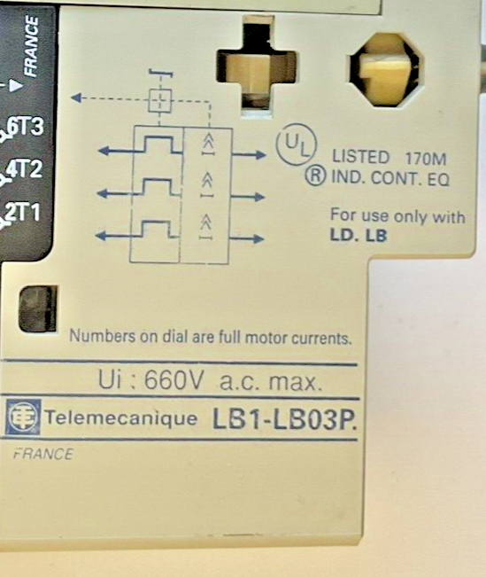 TELEMECANIQUE LB1-LB03P10 MOTOR STARTER W/ LD1-LB030 , LA1-LB017 660VAC
