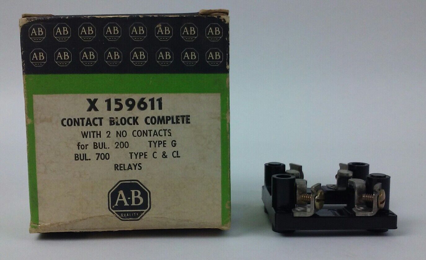 ALLEN BRADLEY X-159611 CONTACT BLOCK COMPLETE W/2 N.O. CONTACTS, BUL. 200 TYPE G