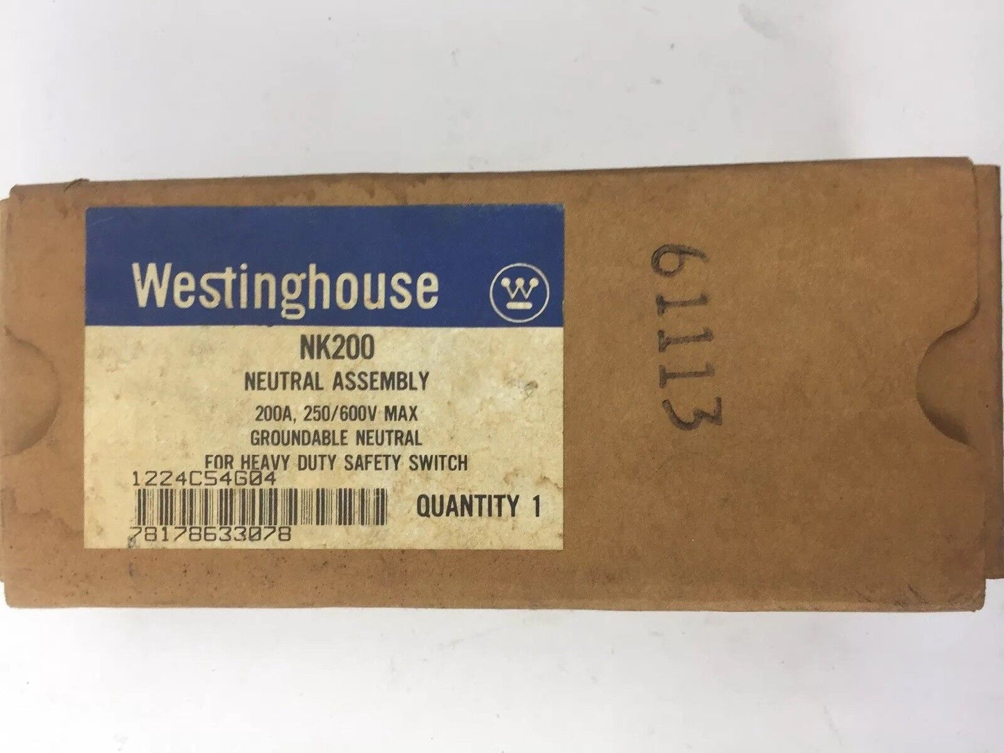 WESTINGHOUSE NK200 NEUTRAL ASSEMBLY 200A 250/600 V MAX GROUNDABLE NEUTRAL