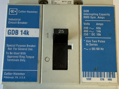 WESTINGHOUSE GDB 14K CIRCUIT BREAKER 25A 480VAC 3POLE 50/60HZ