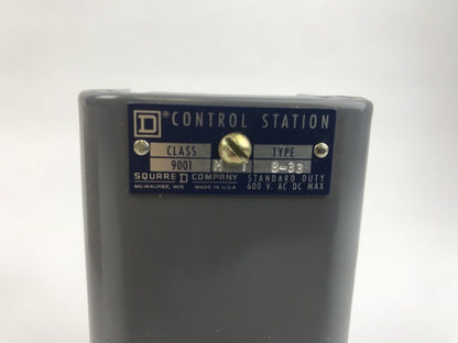 Square D New In Original Box 9001 B-33 Stop Push Button Station 600 V Max. AC-DC