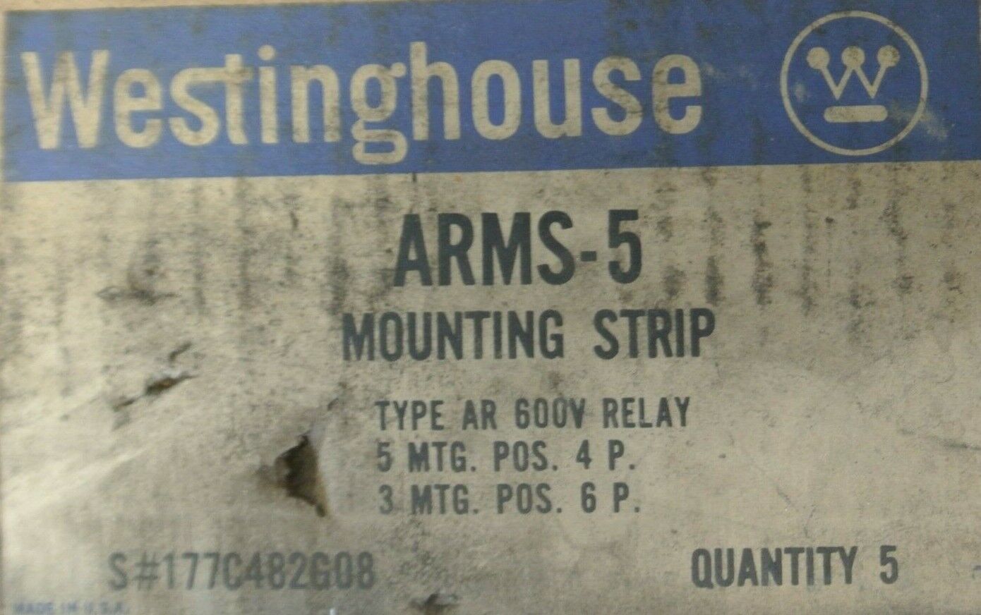 BOX of 5 WESTINGHOUSE ARMS-5 MOUNTING STRIPS for TYPE AR 600V RELAYS 177C482G08