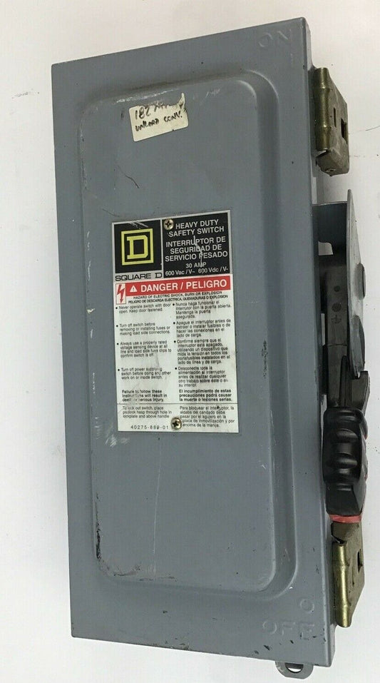 SQUARE D HU361AWK SAFETY SWITCH NON FUSIBLE 30A SER.F1 50/60HZ
