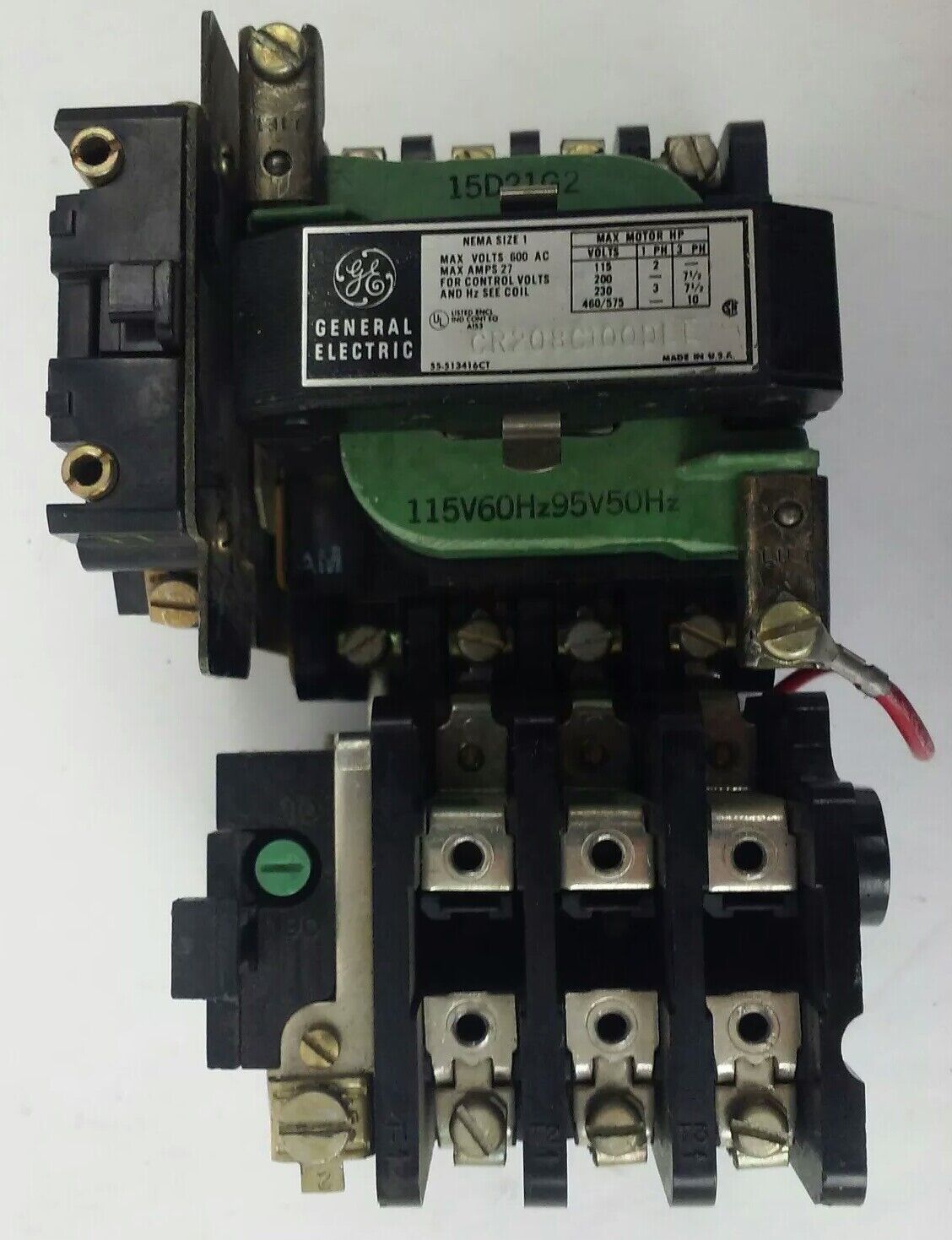 GENERAL ELECTRIC CR208C100DLE, STARTER, 3PH, 600V, 27A, 10HP, SIZE 1, 120V COIL