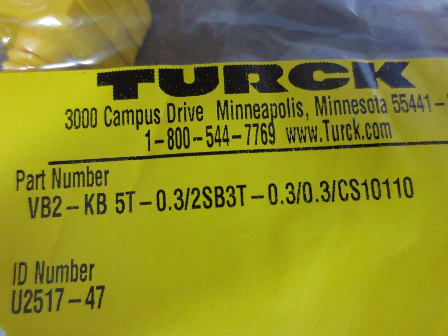 TURCK VB2-KB 5T-0.3/2SB3T-0.3/0.3/CS10110 / U2517-47 - CORDSET - NEW SURPLUS