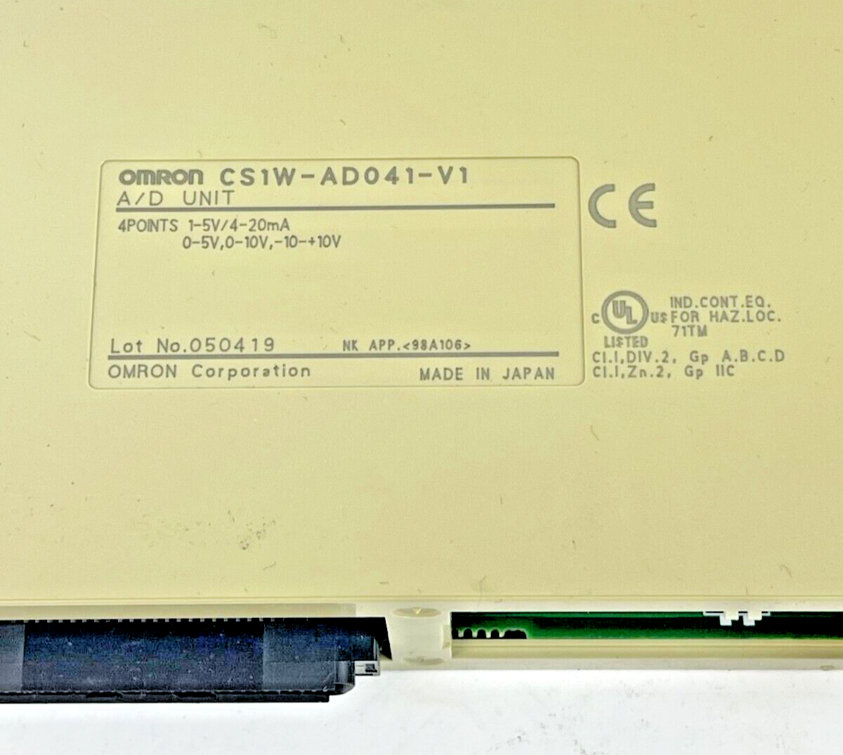OMRON - CS1W-AD041-V1 A/D UNIT - PLC ANALOG INPUT MODULE -4PT, 1/8000 RESOLUTION