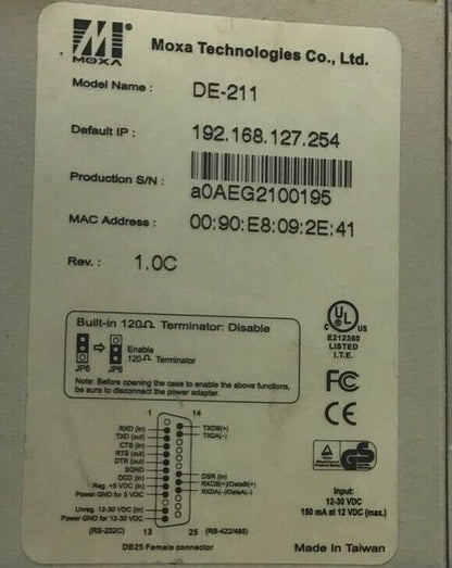 MOXA DE-211 NPORT EXPRESS RS-232/422/485 DEVICE SERVER