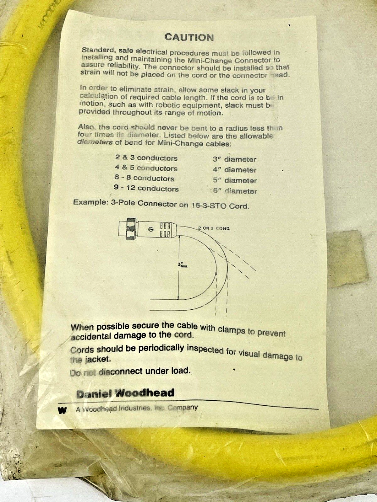 BRAD HARRISON - WOODHEAD - 47408 - MINI-CHANGE CORDSET 12 PIN, YELLOW, 16/12, SO