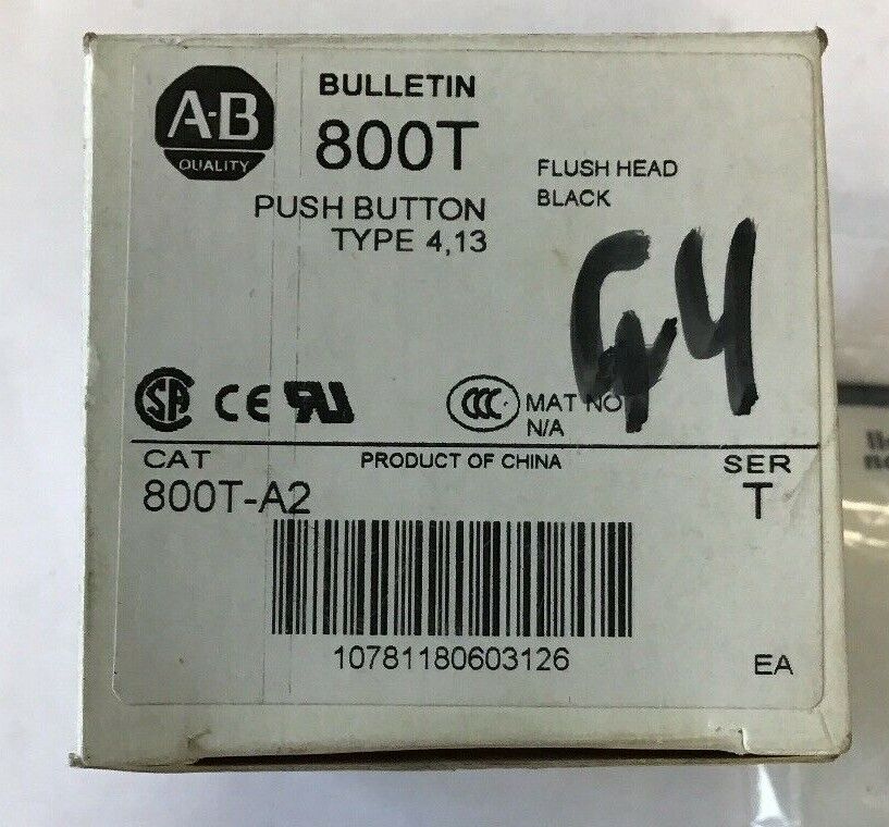 ALLEN BRADLEY 800T-A2 FLUSH HEAD PUSH/BUTTON TYPE 4,13 SERIES