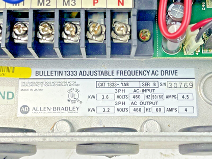 ALLEN BRADLEY - 1333-YAB SERIES B ADJUSTABLE FREQUENCY AC DRIVE 3.6kVA 460V 3PH