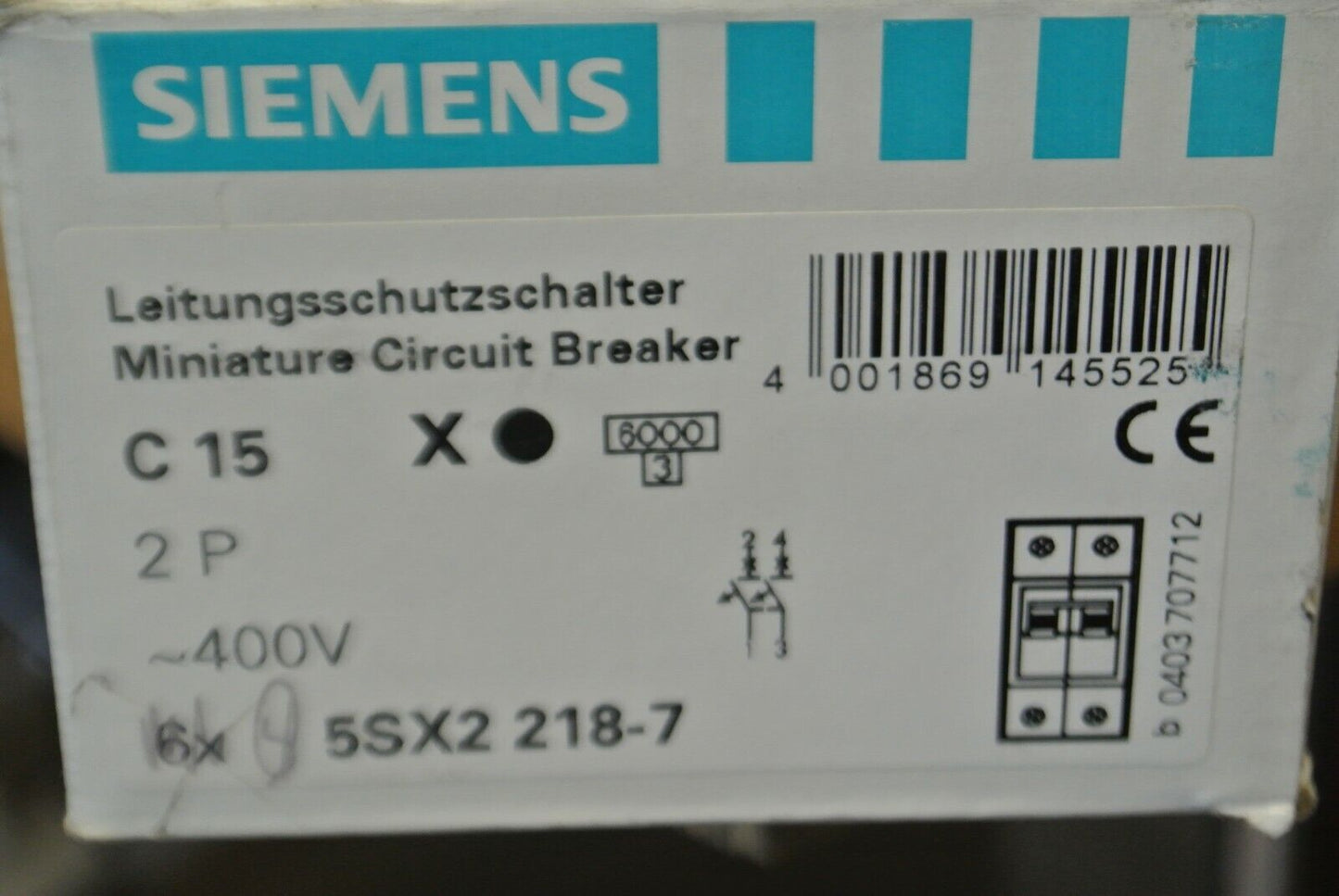 SIEMENS 5SX2 218-7 MINIATURE CIRCUIT BREAKER / 2-POLE / 15A / 400V / NEW SURPLUS