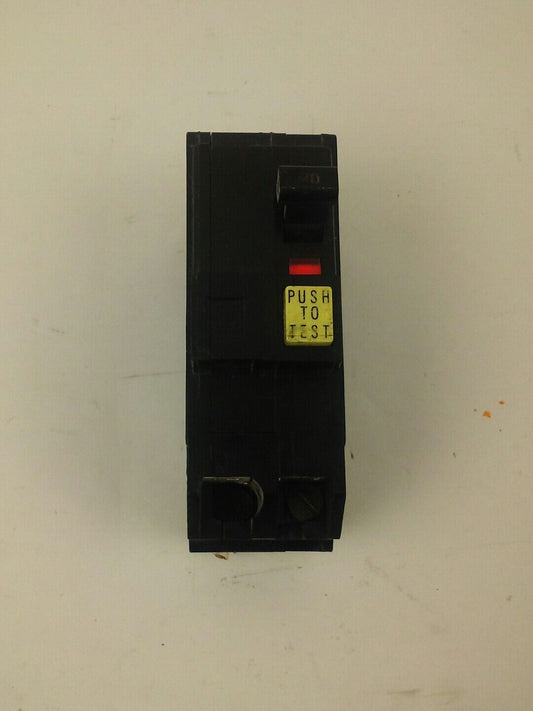 SQ. D  QOB220GFI CIRCUIT BREAKER,  2P, 20A, 120/240V GFI, USED MISSING SCREWS