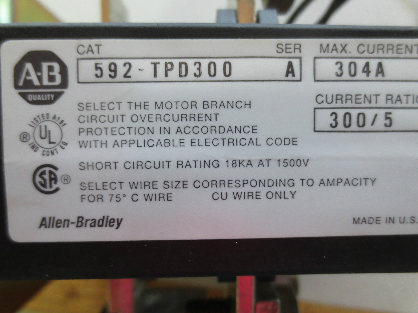 ALLEN-BRADLEY 592-TPD300 THERMAL OVERLOAD - NO RELAY - w/ LUGS