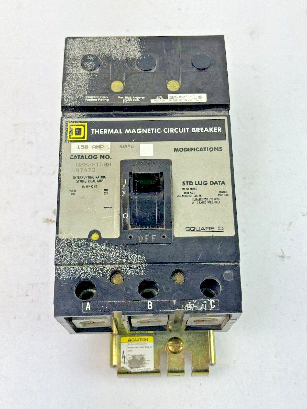SQUARE D - Q2B32150H - THERMAL MAGNETIC CIRCUIT BREAKER - 3 POLE/ 150 A/ 240 VAC