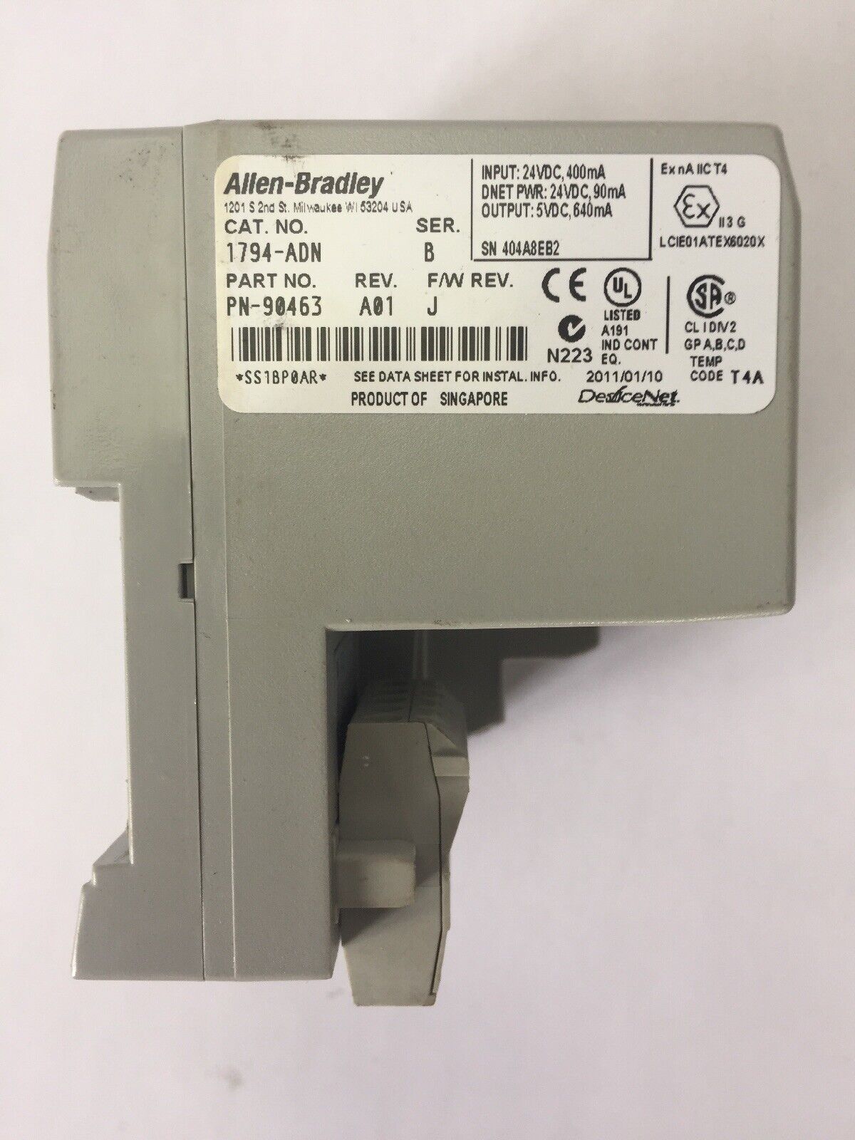 ALLEN BRADLEY 1794-ADN 24VDC ADAPTOR SER B REVA01 F/W REV J INPUT 24VDC OUTPUT