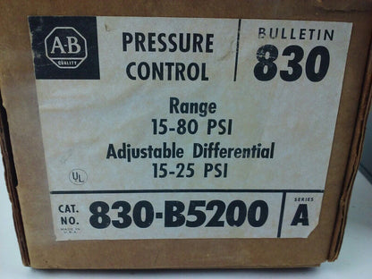 ALLEN BRADLEY, 830-B5200, SER. A, PRESSURE CONTROL, RANGE 15-80, DIFF 15-25, NEW