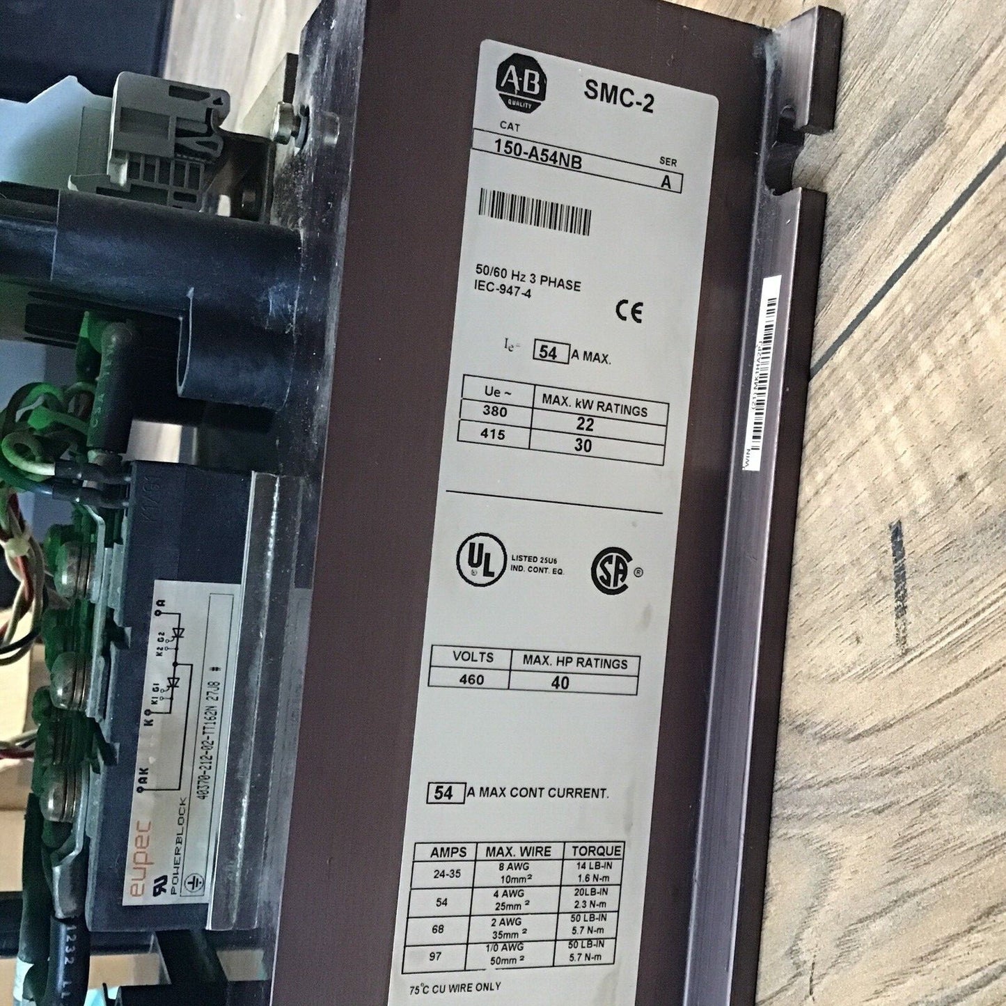 ALLEN BRADLEY 150-A54NB MOTOR CONTROLLER SER.A 50/60HZ 3 PHASE 460V 54A