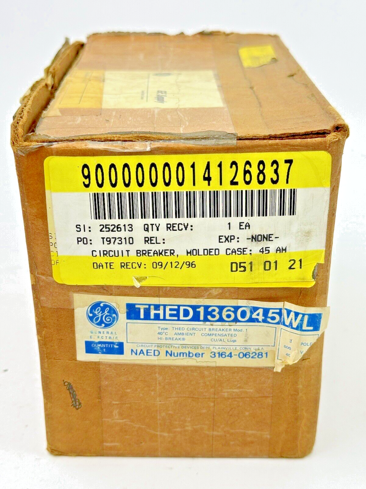 GE - THED136045WL - MOLDED CASE CIRCUIT BREAKER - 45 A, 600 VAC, 3 POLE