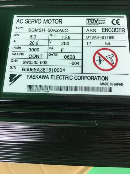 YASKAWA SGMSH-50A2A6C AC SERVO MOTOR 5KW 28.6A 200V 3000r/min