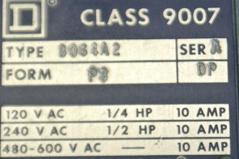 SQUARE D 9007 B064A2 HEAVY DUTY LIMIT SWITCH / NEW SURPLUS / FORM P8