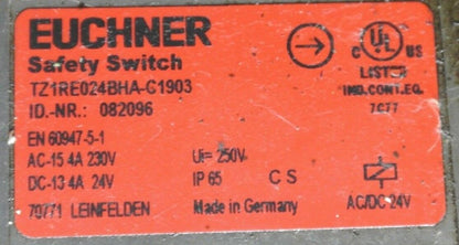 EUCHNER TZ1RE024BHA-C1903 SOLENOID LOCKING SAFETY INTERLOCK SWITCH / 24VAC/DC /