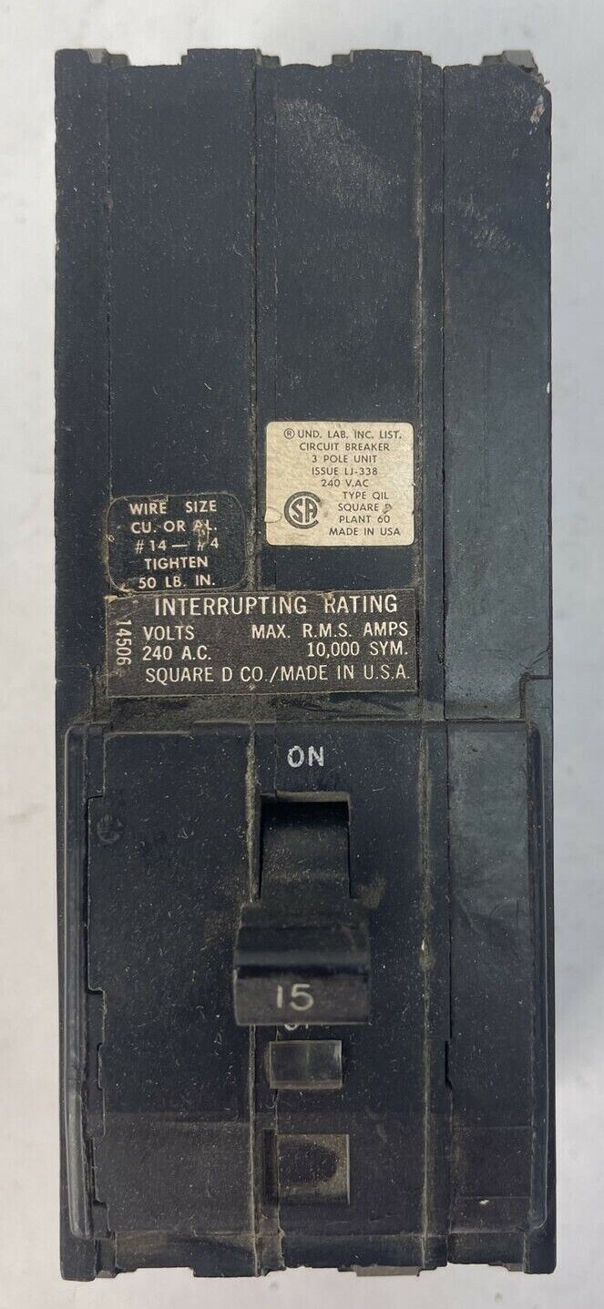 SQUARE D Q1L315 CIRCUIT BREAKER 15AMP 240VAC