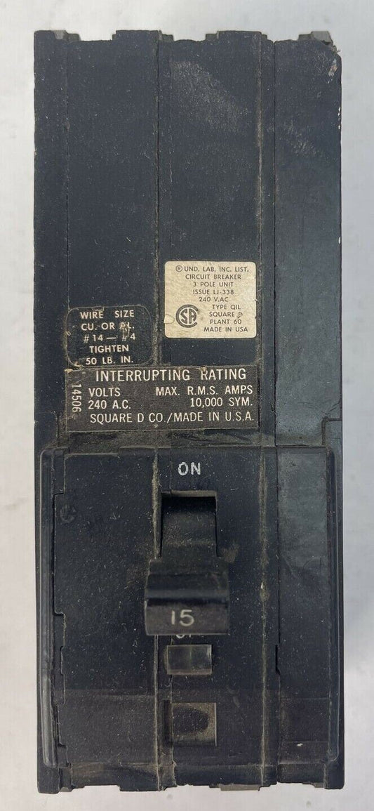 SQUARE D Q1L315 CIRCUIT BREAKER 15AMP 240VAC