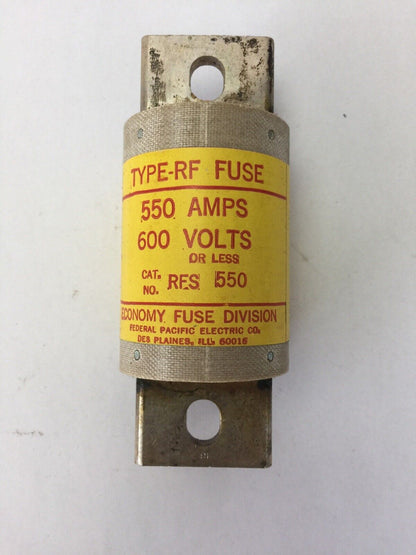 ECONOMY FUSE RFS 550 TYPE-RF FUSE 550 AMP 600 VOLTS FEDERAL PACIFIC ELECTRIC