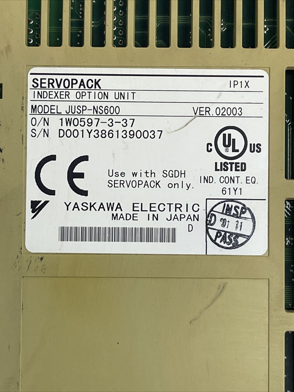 YASKAWA SGDH-01AE SERVOPACK OUTPUT 0-230VAC 3PH 0.91A INPUT 200-230VAC 2A 1PH