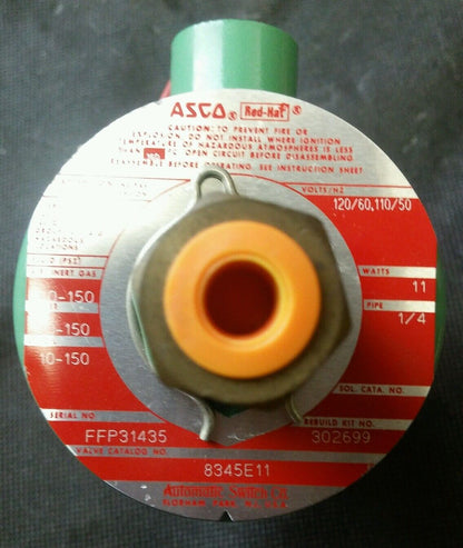 ASCO 8345E11 SOLENOID VALVE 120V 60 HZ 110V 50 HZ 11 WATTS 10-150 PSI