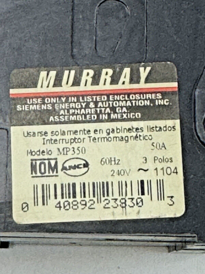 MURRAY - MP350 - COMMON TRIP CIRCUIT BREAKER - 50A, 3 POLE, 240 VAC, MP-350