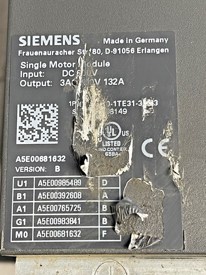 SIEMENS - 6SL3120-1TE31-3AA3 VER. B - SINGLE MOTOR MODULE -SINAMICS