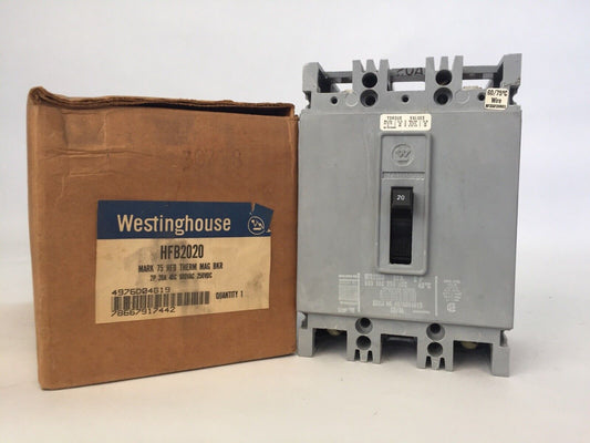 WESTINGHOUSE HFB2020 CIRCUIT BREAKER 20AMP 600VAC 250VDC 2P 4976D04G19