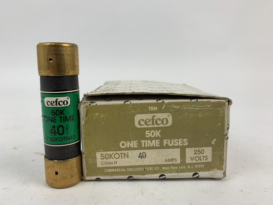 Cefco One-Time 50KOTN40 40A 250V Fuse "Lot of 10"