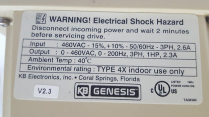 KB ELECTRONICS GENESIS KBE2-4301-4 DIGITAL AC ADJUSTABLE SPEED DRIVE 460V 1HP
