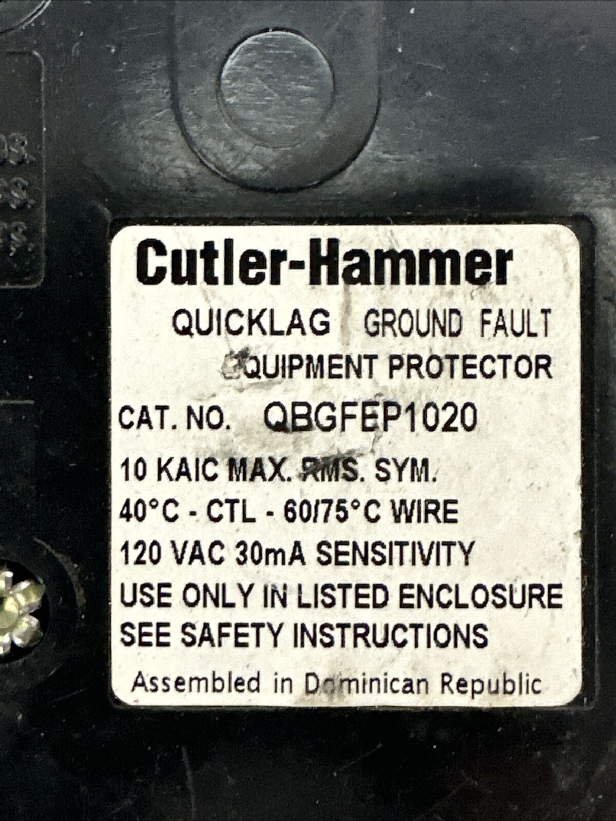 CUTLER HAMMER QBGFEP1020 QUICK LAG GROUND FAULT CIRCUIT BREAKER 20AMP 120VAC 1P