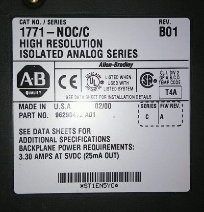 Allen Bradley 1771-NOC /C High Resolution Isolated Analog  REV B01