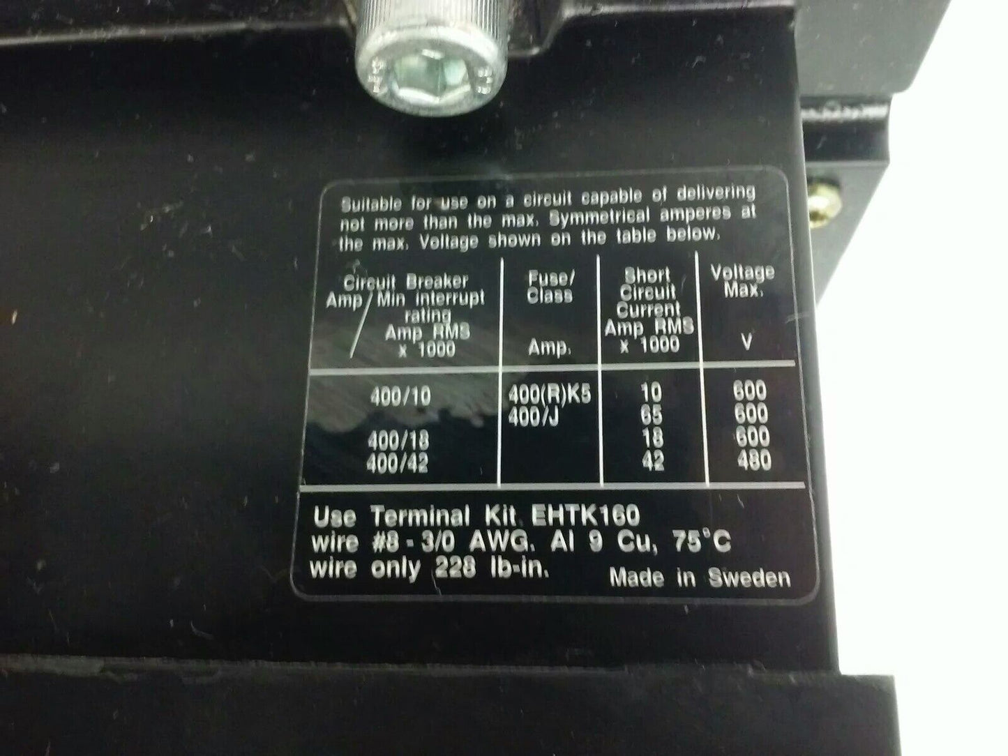 ABB EH160 CONTACTOR, 3PH, 3P BREAKING, 600V, 50-150H.P., 190A, 24V COIL, NEW