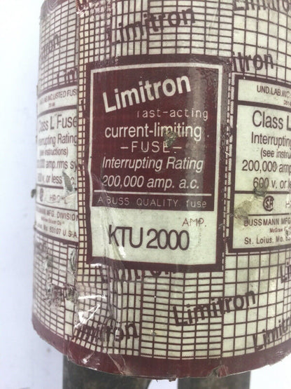 LIMITRON KTU2000 FAST-ACTING CURRENT-LIMITING FUSE 2000AMP 600VAC CLASS L FUSE