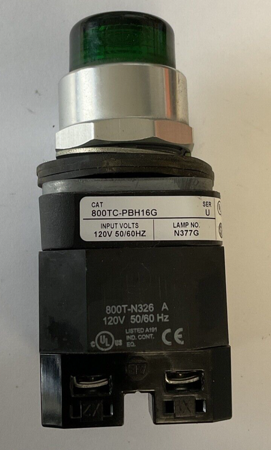 ALLEN BRADLEY 800TC-PBH16G PUSH BUTTON SER.U 120V 50/60HZ W/800TC-XA & 800T-N326
