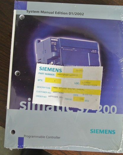 SIEMENS 6ES7 298-8FA22-8BH0 SIMATIC S7-200 SYSTEM MANUAL EDITION 01/2002 NEW SUR