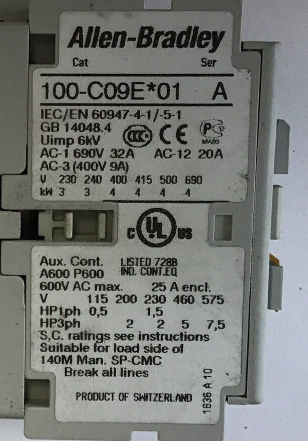 ALLEN BRADLEY 100-C09E*01 CONTACTOR RELAY 600VAC