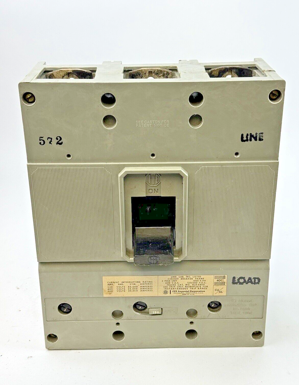 ITE - HJ3-F400- CIRCUIT BREAKER - 400 A W/ 150A TRIP, 3 POLE, 600 VAC