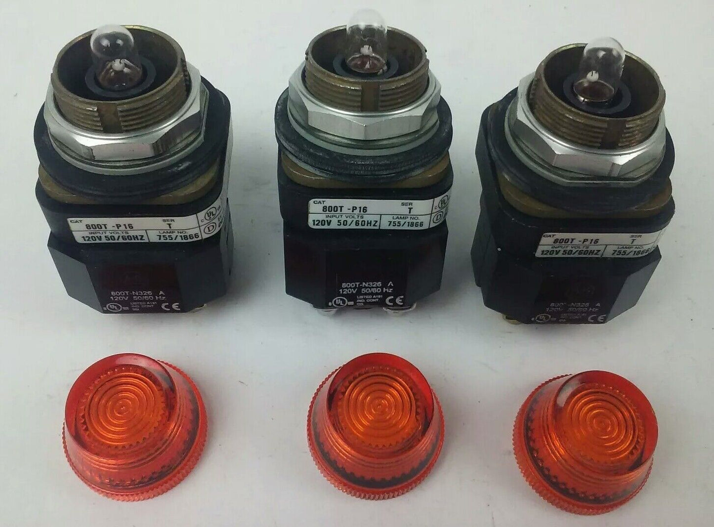 ALLEN BRADLEY 800T-PT16 SER. N, PUSH BUTTON LIGHT, 120V 50/60HZ, (LOT OF 3)